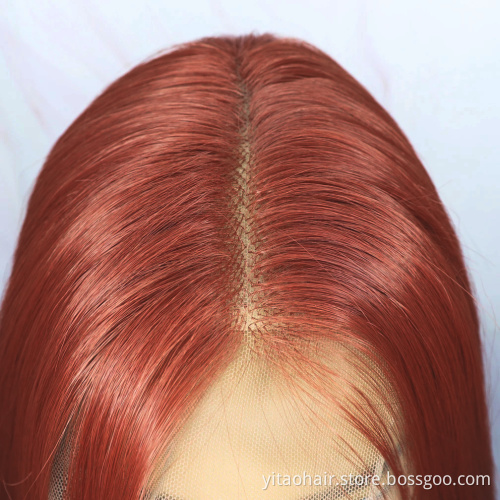 Wholesale price synthetic  Copper red color  long wave hair wig deputy synthes tfnadvanced Lace front  wigs vendor